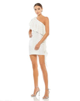 One Shoulder Ruffled Sequin Mini Dress